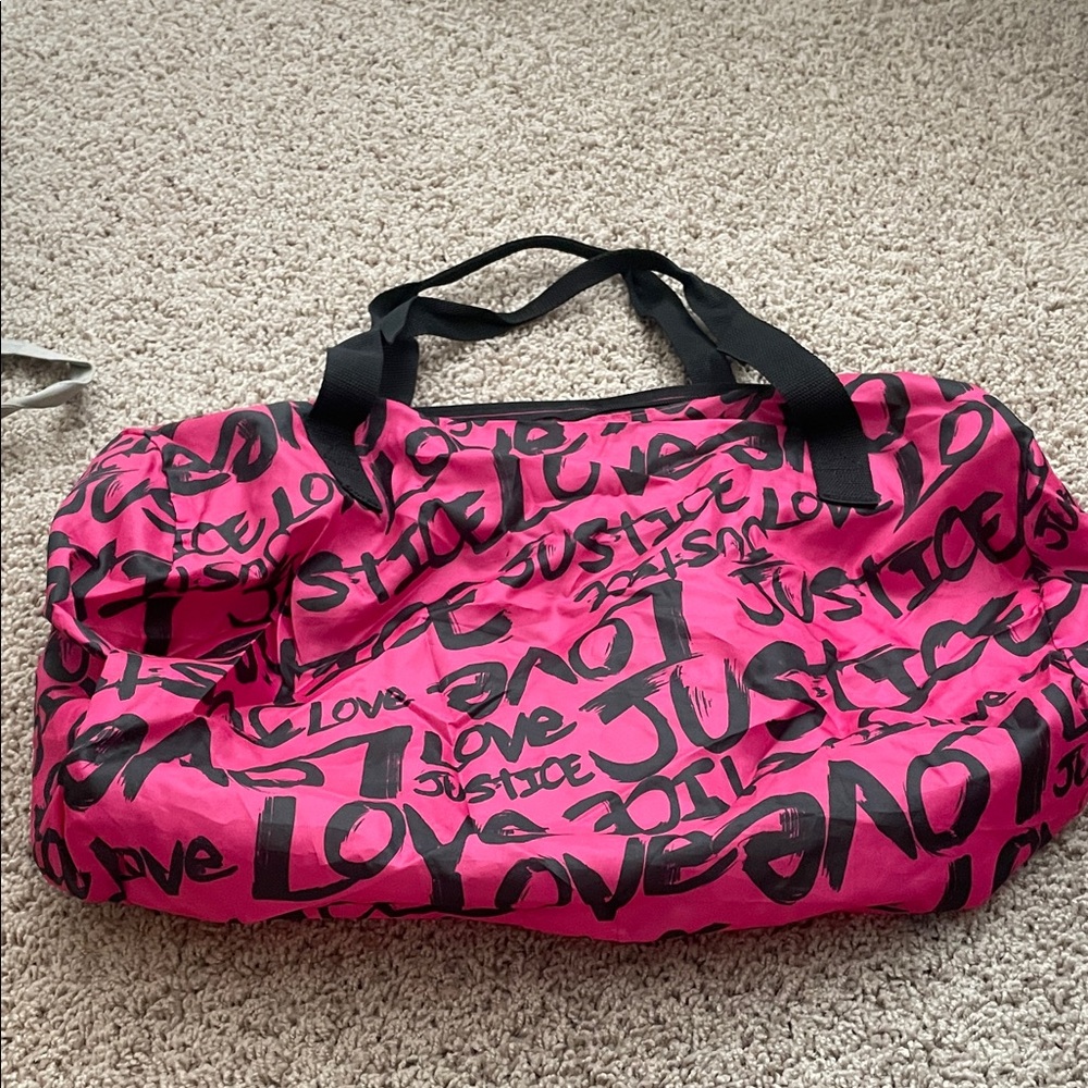 Justice Pink Travel Bag with Black Accents NEW! Duffle bag. Overnight. Weekender